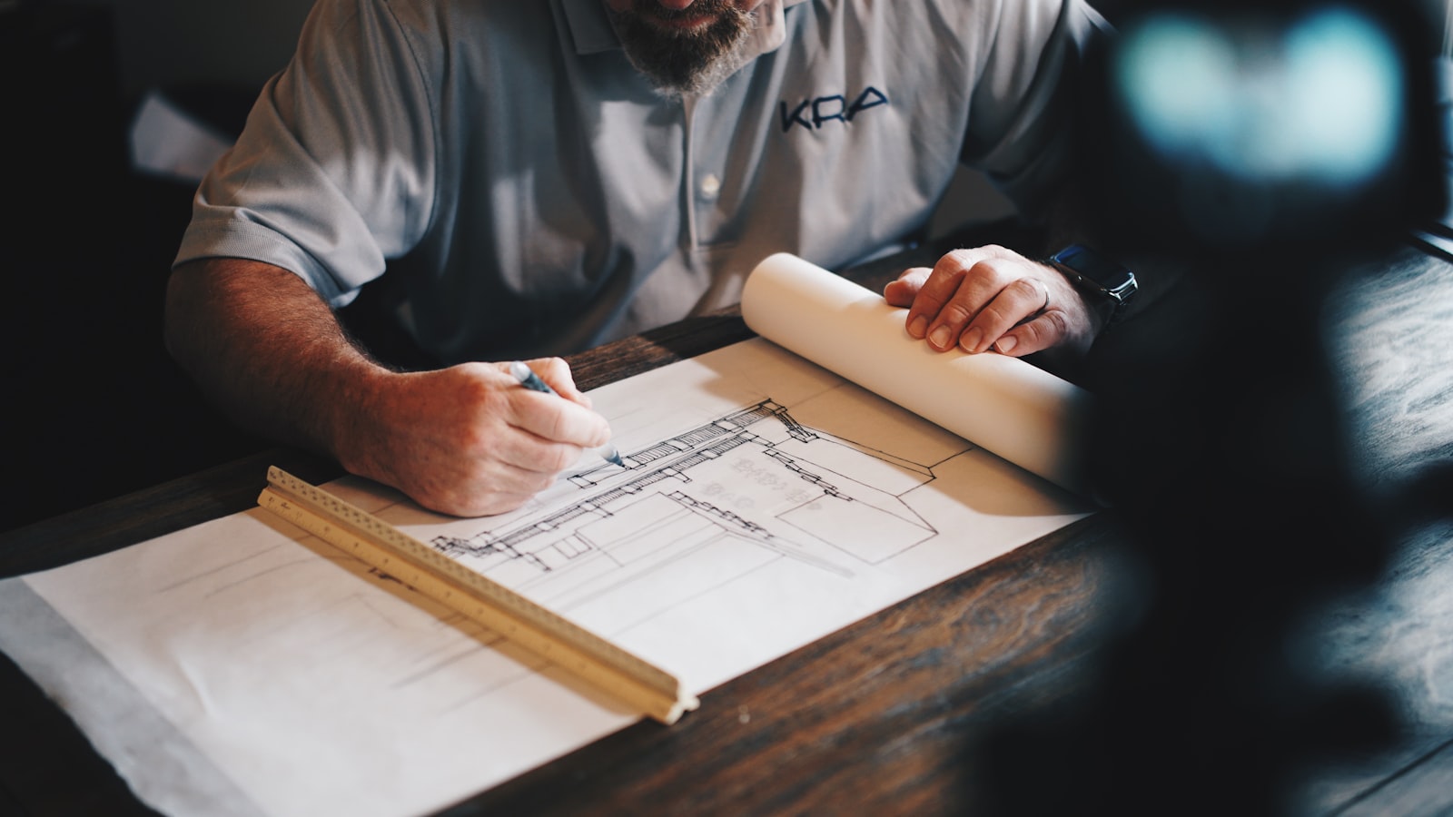 Structural detail drawing being marked up by hand