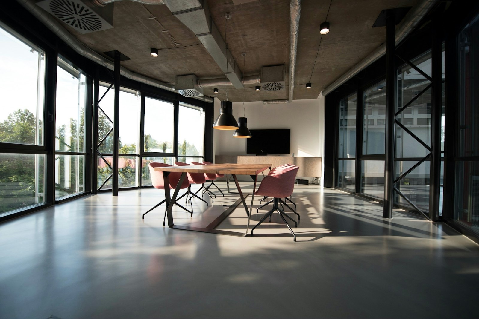 Commercial interior build-out with exposed structure
